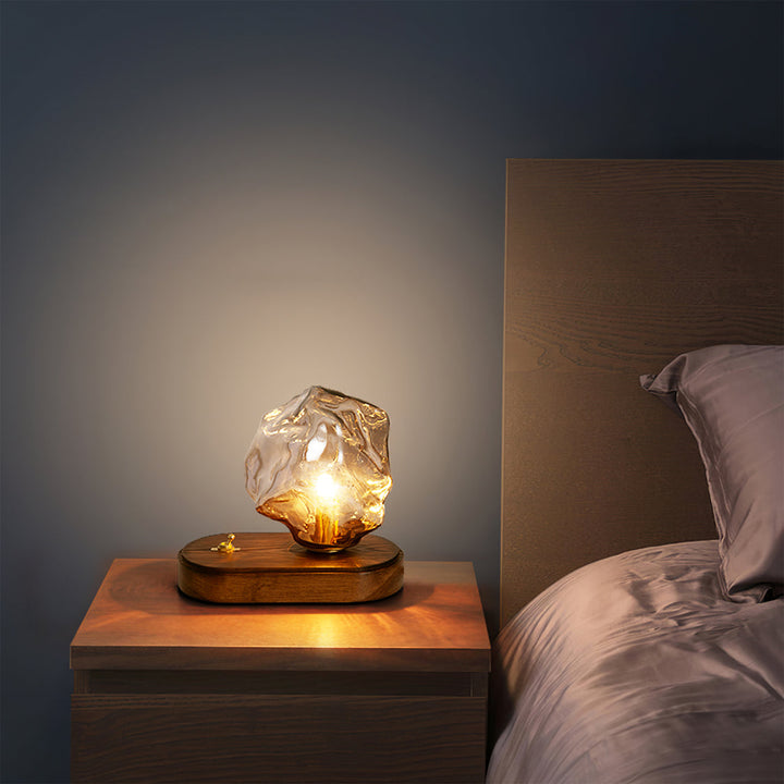 Lisslune | RusticLume – Amber Glass and Wooden Table Lamp
