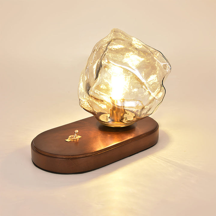 Lisslune | RusticLume – Amber Glass and Wooden Table Lamp