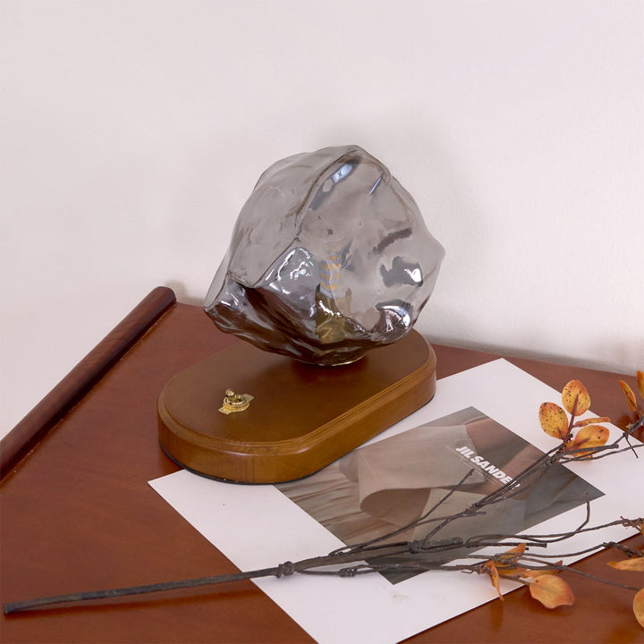 Lisslune | RusticLume – Amber Glass and Wooden Table Lamp