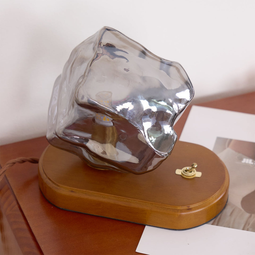 Lisslune | RusticLume – Amber Glass and Wooden Table Lamp