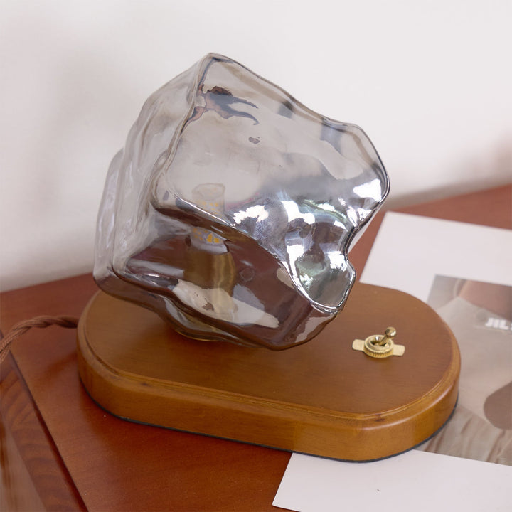 Lisslune | RusticLume – Amber Glass and Wooden Table Lamp