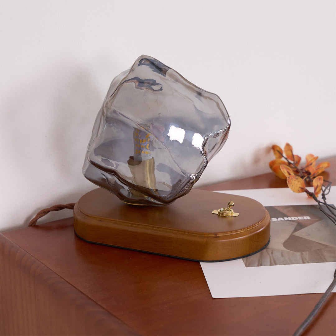 Lisslune | RusticLume – Amber Glass and Wooden Table Lamp