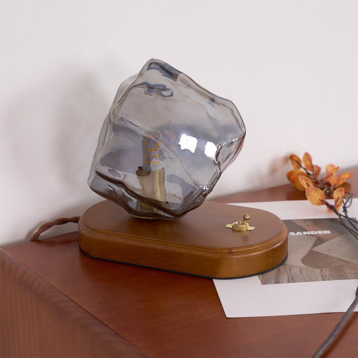 Lisslune | RusticLume – Amber Glass and Wooden Table Lamp