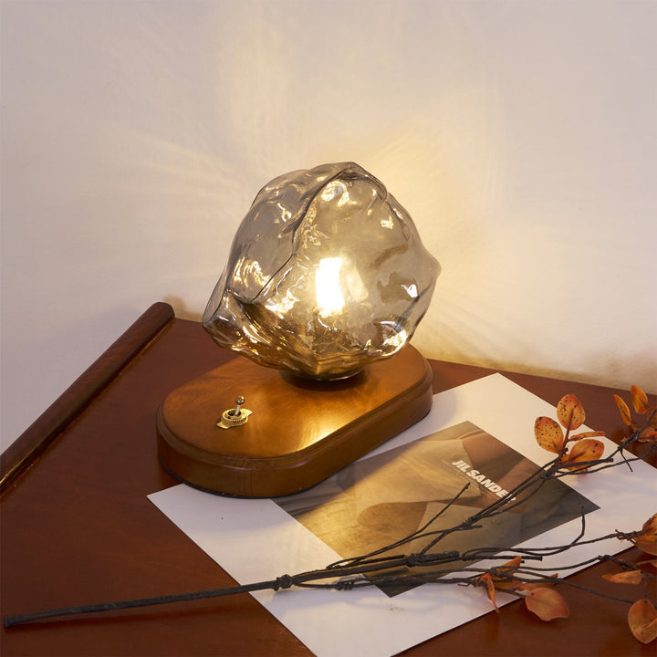 Lisslune | RusticLume – Amber Glass and Wooden Table Lamp