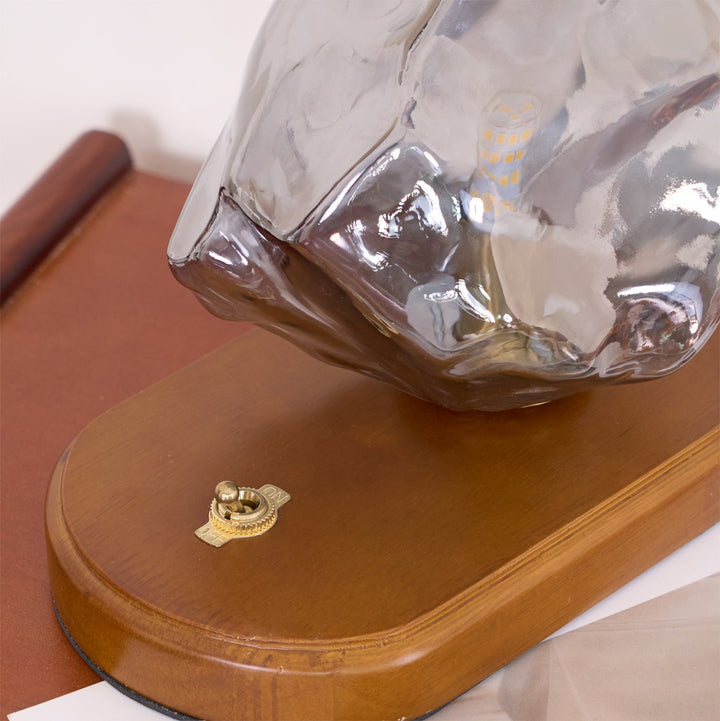 Lisslune | RusticLume – Amber Glass and Wooden Table Lamp