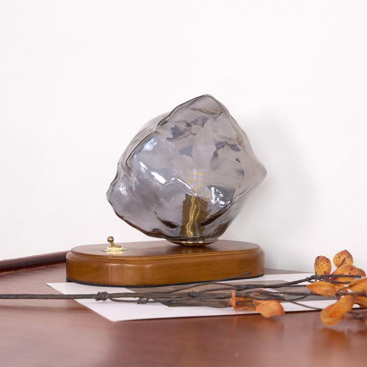 Lisslune | RusticLume – Amber Glass and Wooden Table Lamp