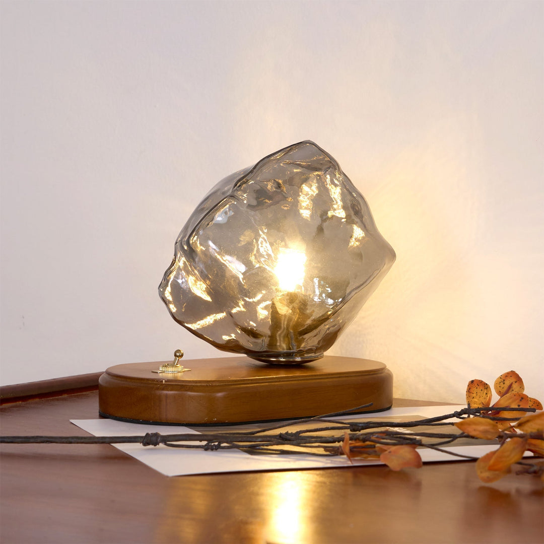 Lisslune | RusticLume – Amber Glass and Wooden Table Lamp