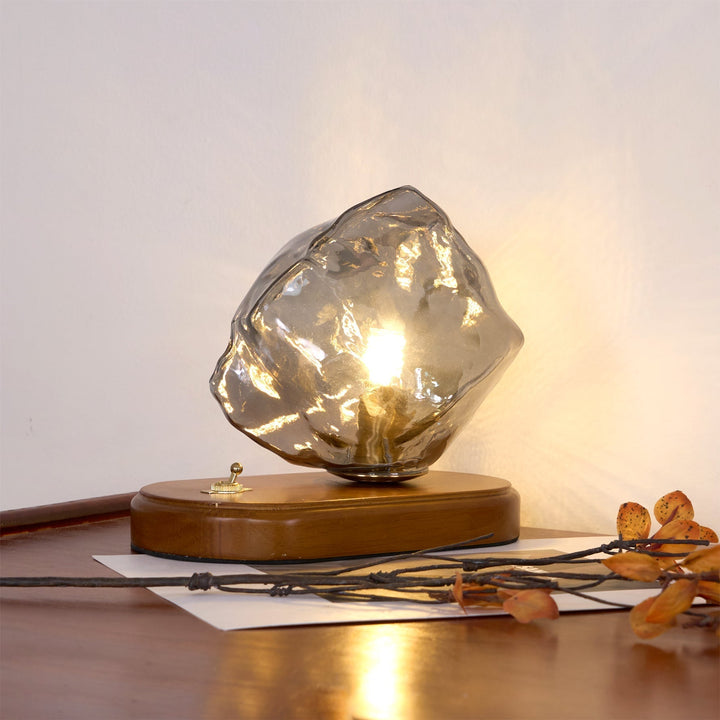 Lisslune | RusticLume – Amber Glass and Wooden Table Lamp
