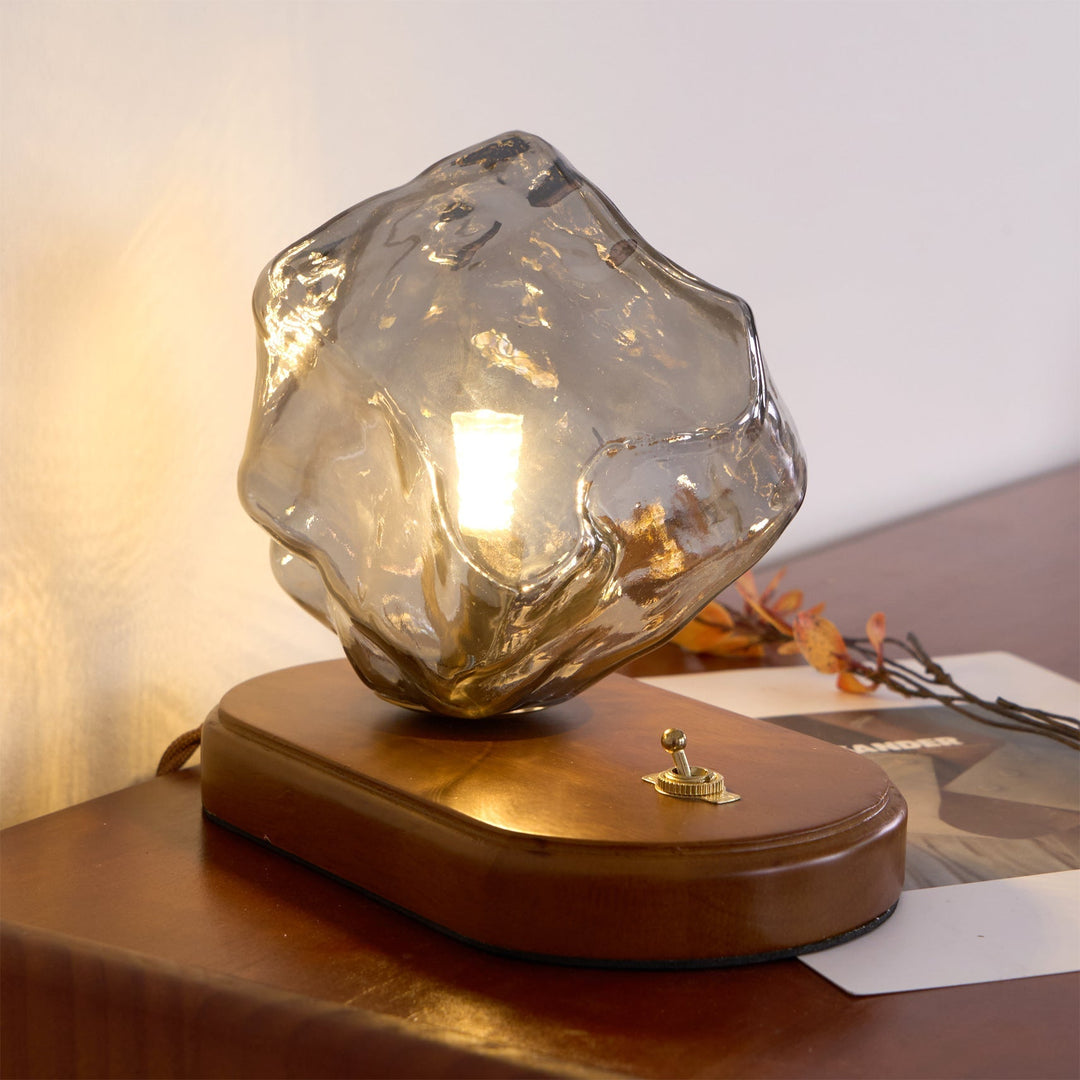 Lisslune | RusticLume – Amber Glass and Wooden Table Lamp