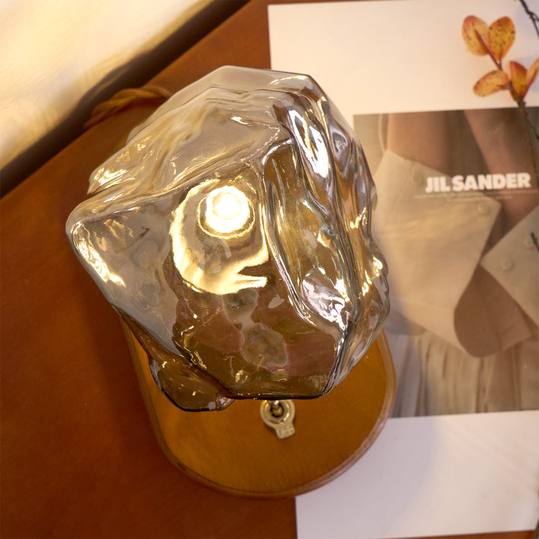 Lisslune | RusticLume – Amber Glass and Wooden Table Lamp