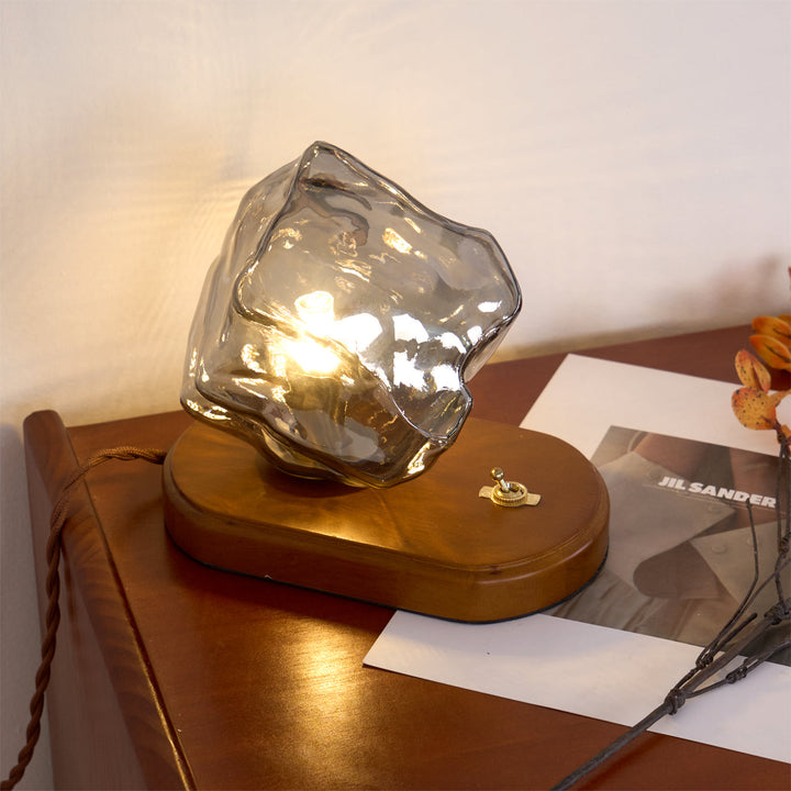 Lisslune | RusticLume – Amber Glass and Wooden Table Lamp