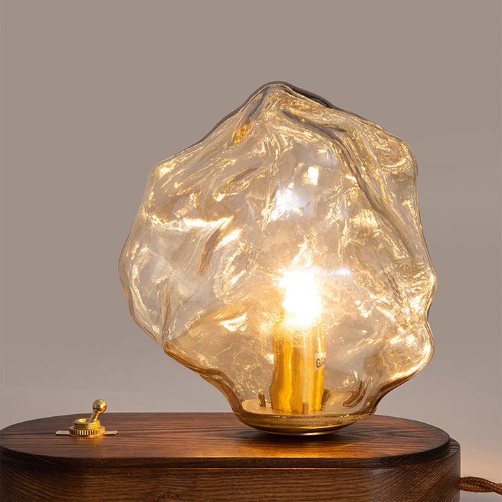 Lisslune | RusticLume – Amber Glass and Wooden Table Lamp