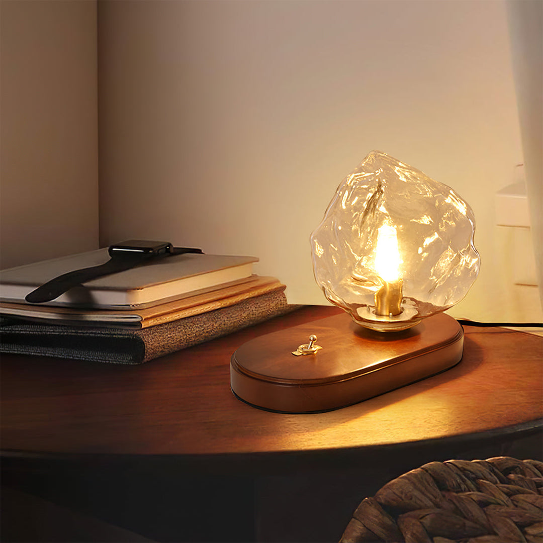Lisslune | RusticLume – Amber Glass and Wooden Table Lamp
