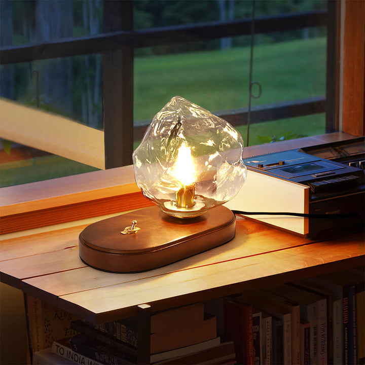 Lisslune | RusticLume – Amber Glass and Wooden Table Lamp