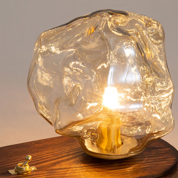 Lisslune | RusticLume – Amber Glass and Wooden Table Lamp
