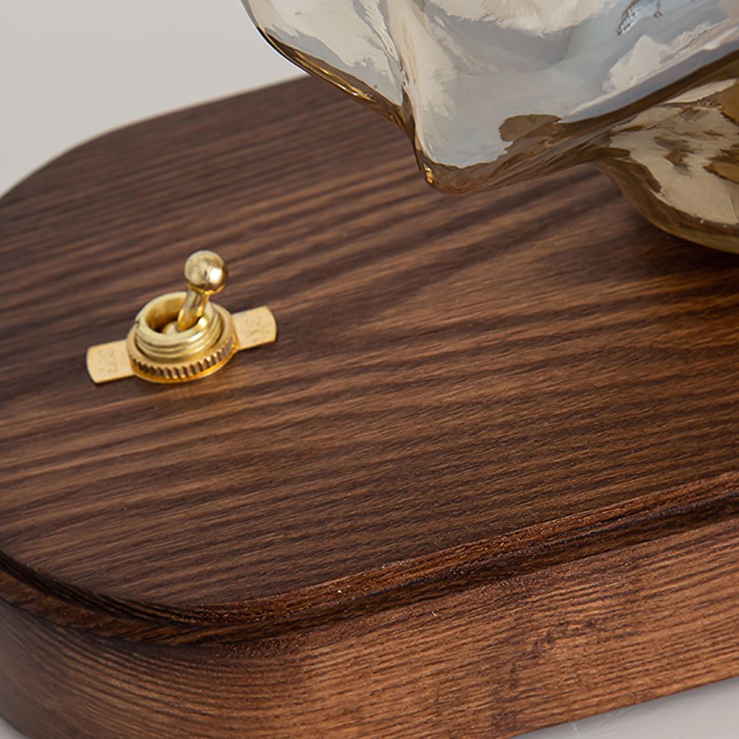Lisslune | RusticLume – Amber Glass and Wooden Table Lamp