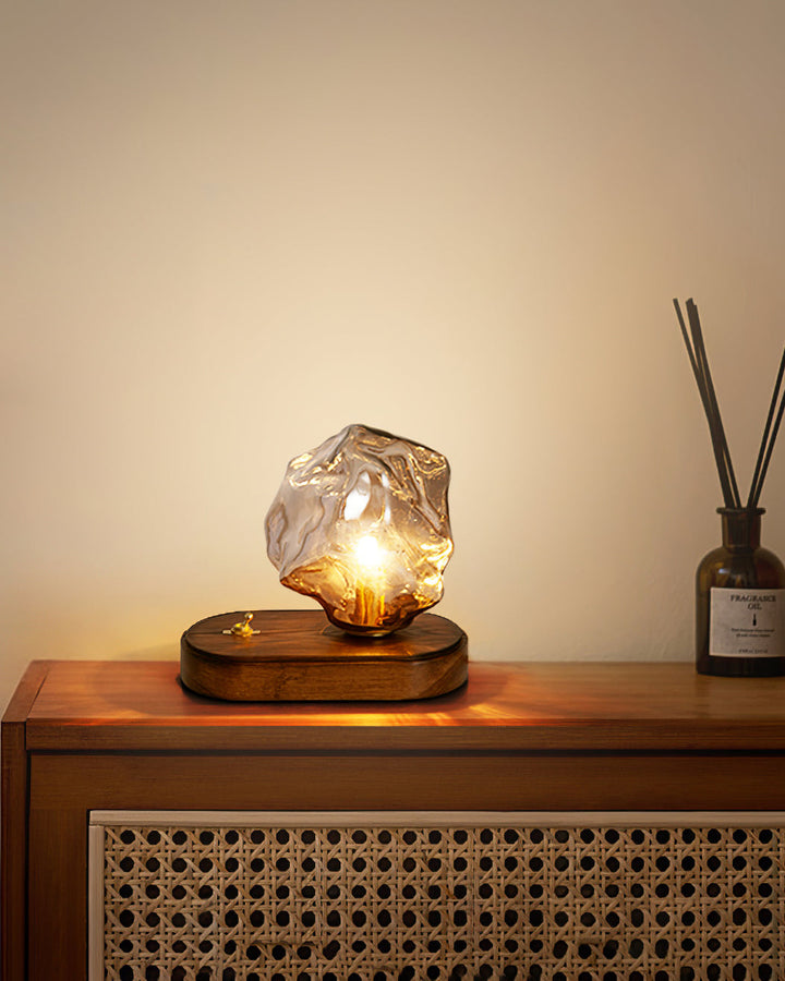 Lisslune | RusticLume – Amber Glass and Wooden Table Lamp