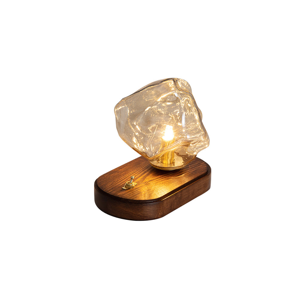 Lisslune | RusticLume – Amber Glass and Wooden Table Lamp