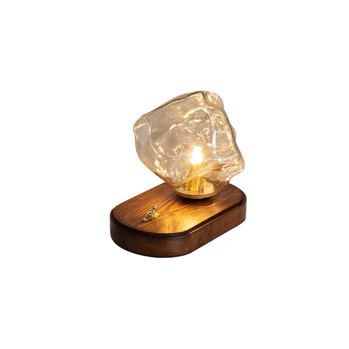 Lisslune | RusticLume – Amber Glass and Wooden Table Lamp