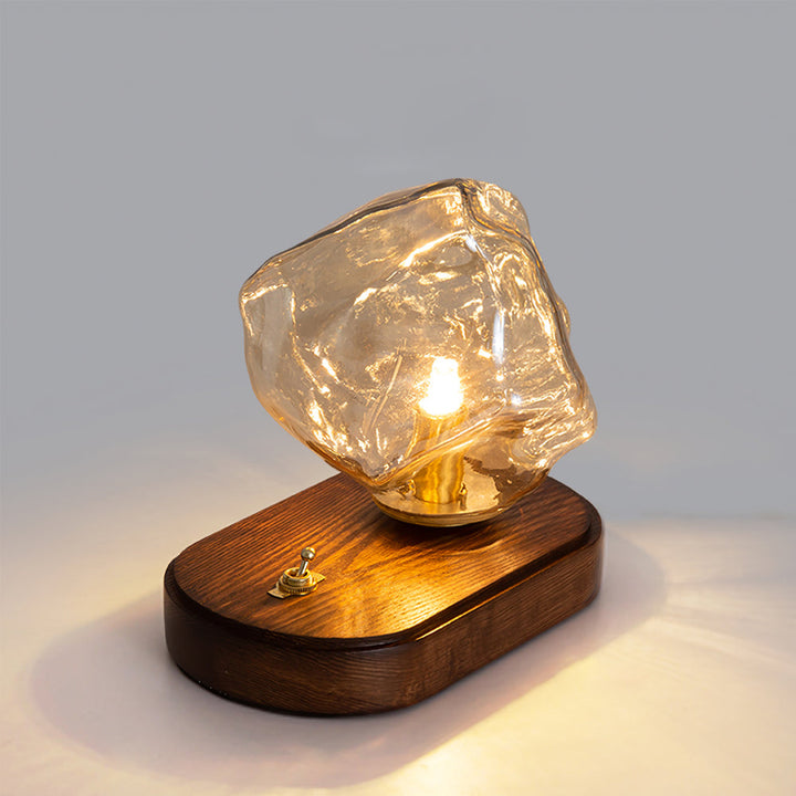 Lisslune | RusticLume – Amber Glass and Wooden Table Lamp