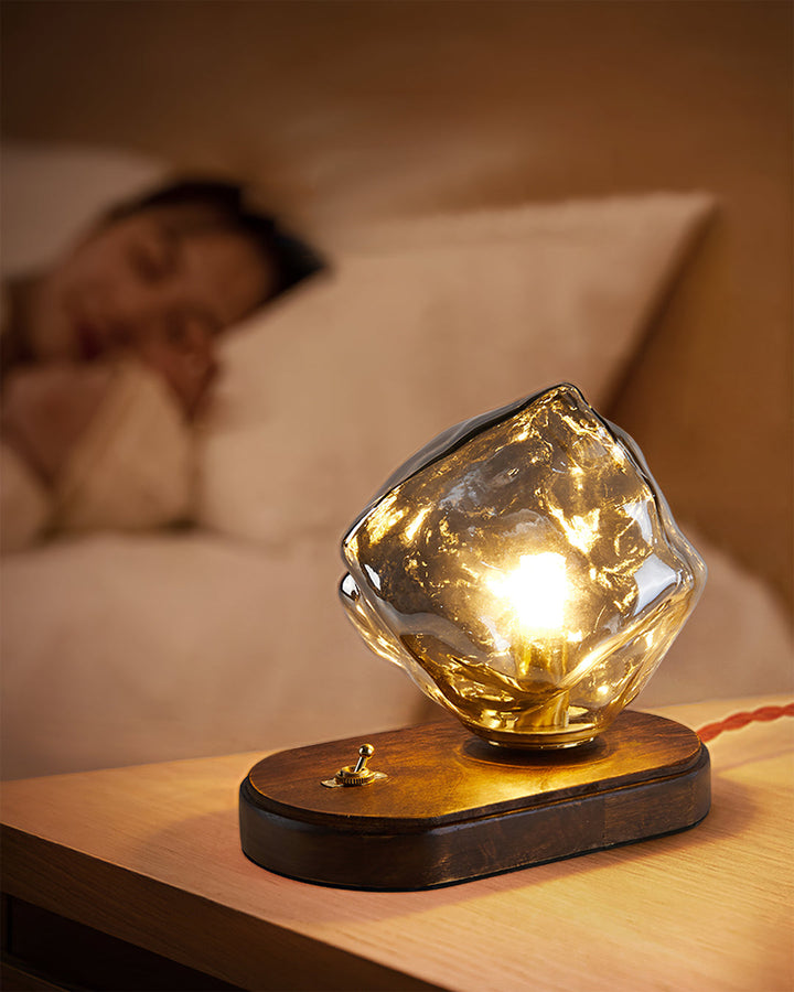 Lisslune | RusticLume – Amber Glass and Wooden Table Lamp