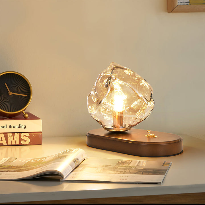 Lisslune | RusticLume – Amber Glass and Wooden Table Lamp