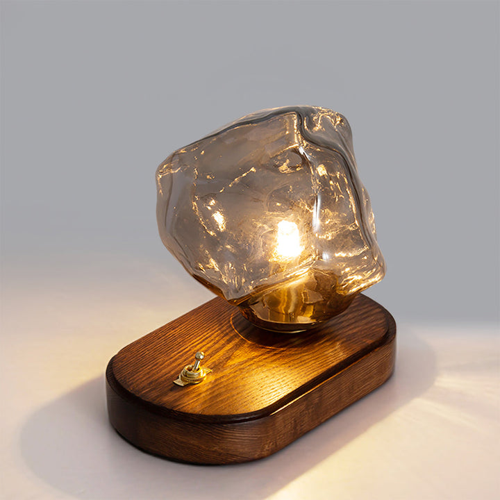 Lisslune | RusticLume – Amber Glass and Wooden Table Lamp