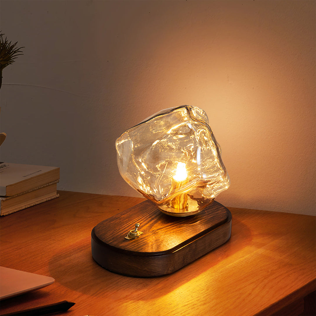 Lisslune | RusticLume – Amber Glass and Wooden Table Lamp