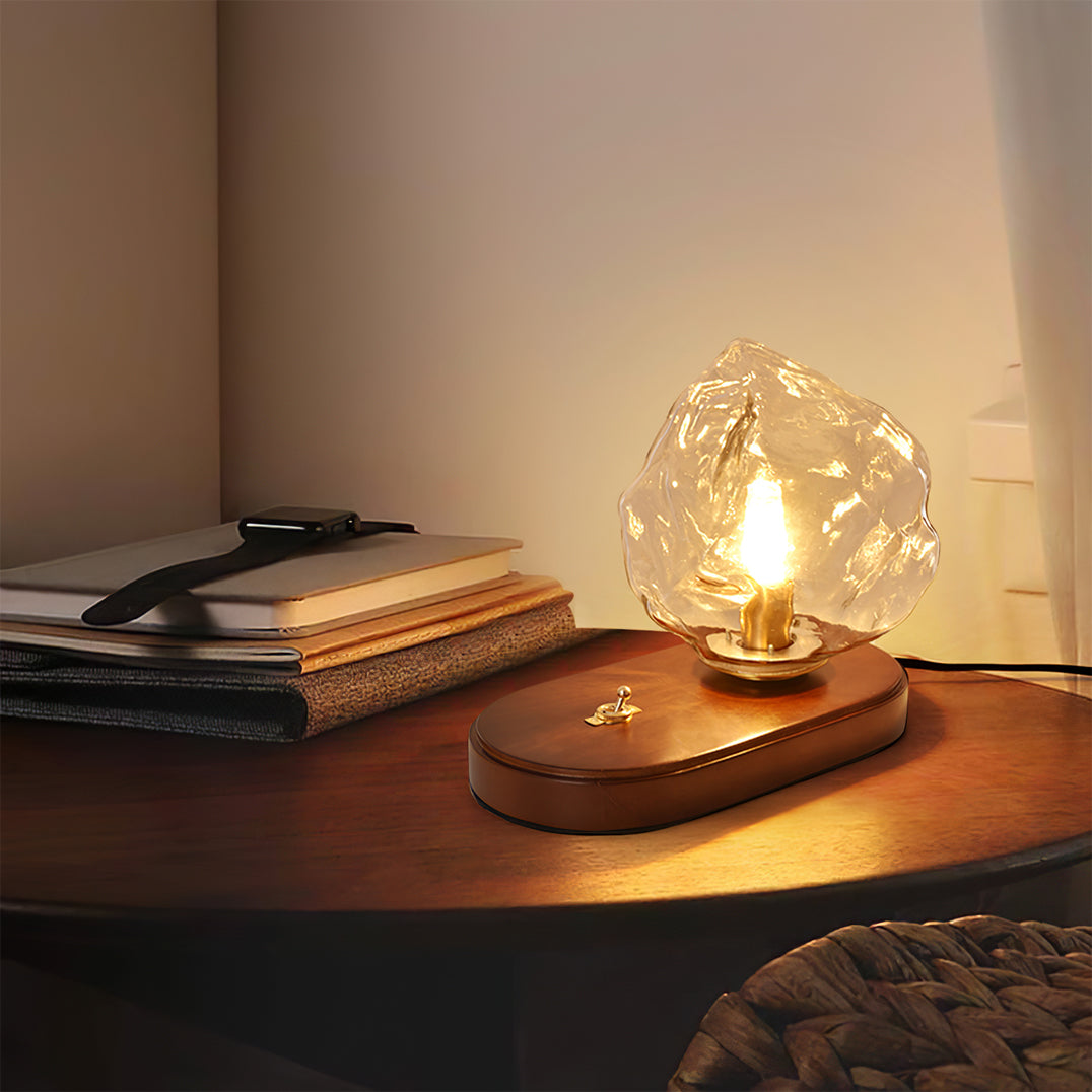 Lisslune | RusticLume – Amber Glass and Wooden Table Lamp