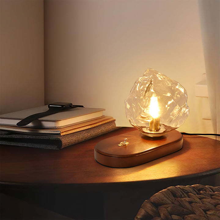 Lisslune | RusticLume – Amber Glass and Wooden Table Lamp
