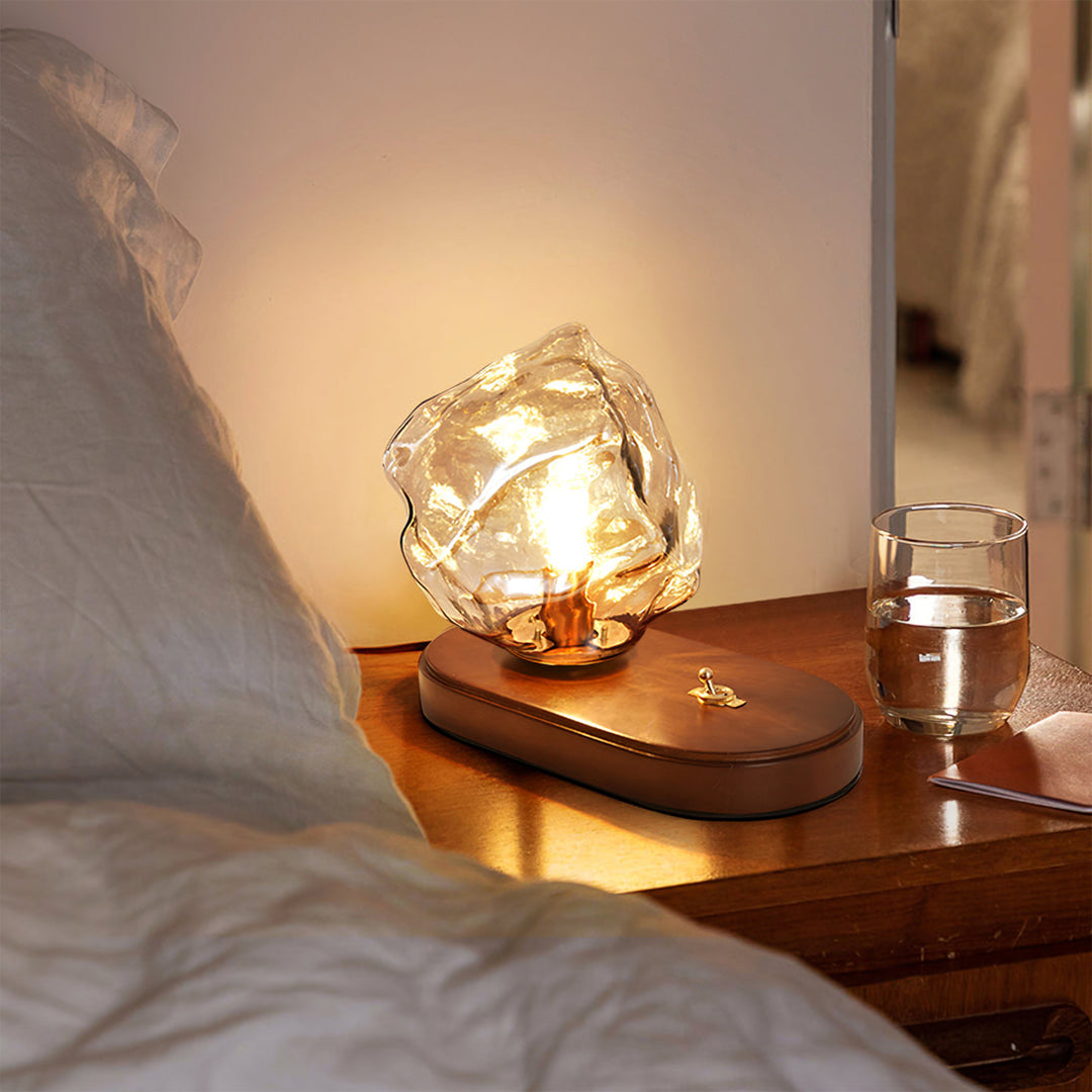 Lisslune | RusticLume – Amber Glass and Wooden Table Lamp