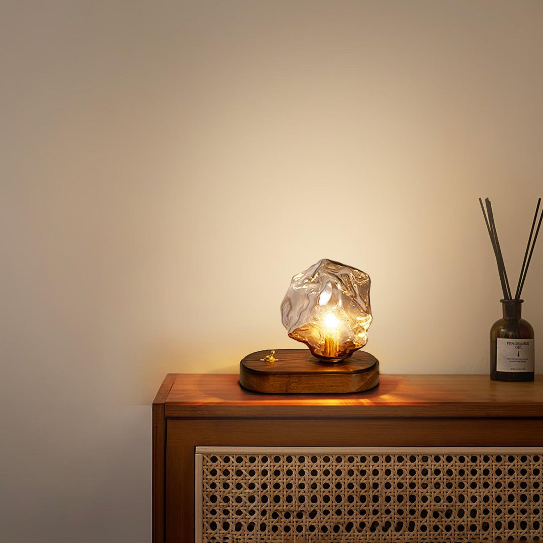 Lisslune | Glass Block Table Lamp | Modern Design with Clear Glass | Ideal for Living Room & Bedroom Lighting