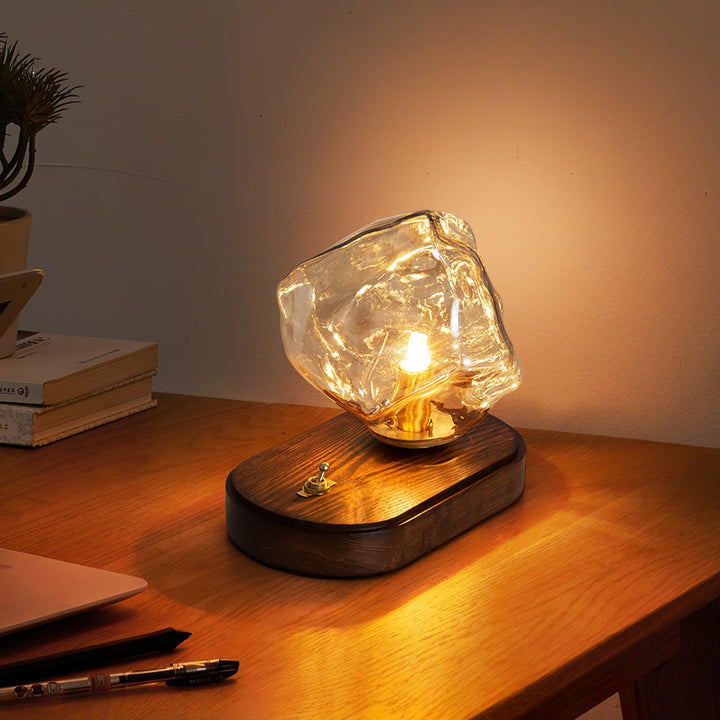 Lisslune | Glass Block Table Lamp | Modern Design with Clear Glass | Ideal for Living Room & Bedroom Lighting