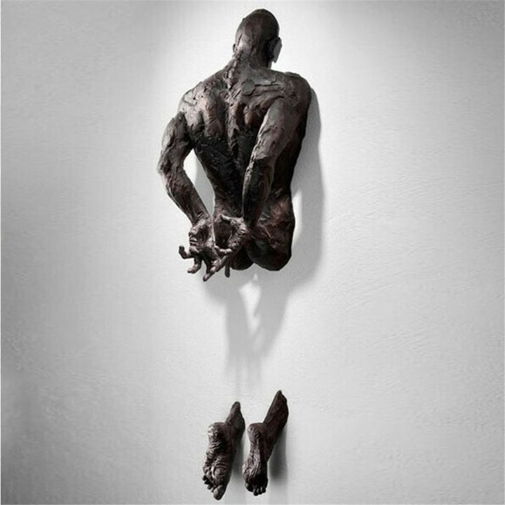 Lisslune | Artificial Copper Resin Ornament Abstract Figure Wall Art Climber 3D Through Wall Statue Sculpture
