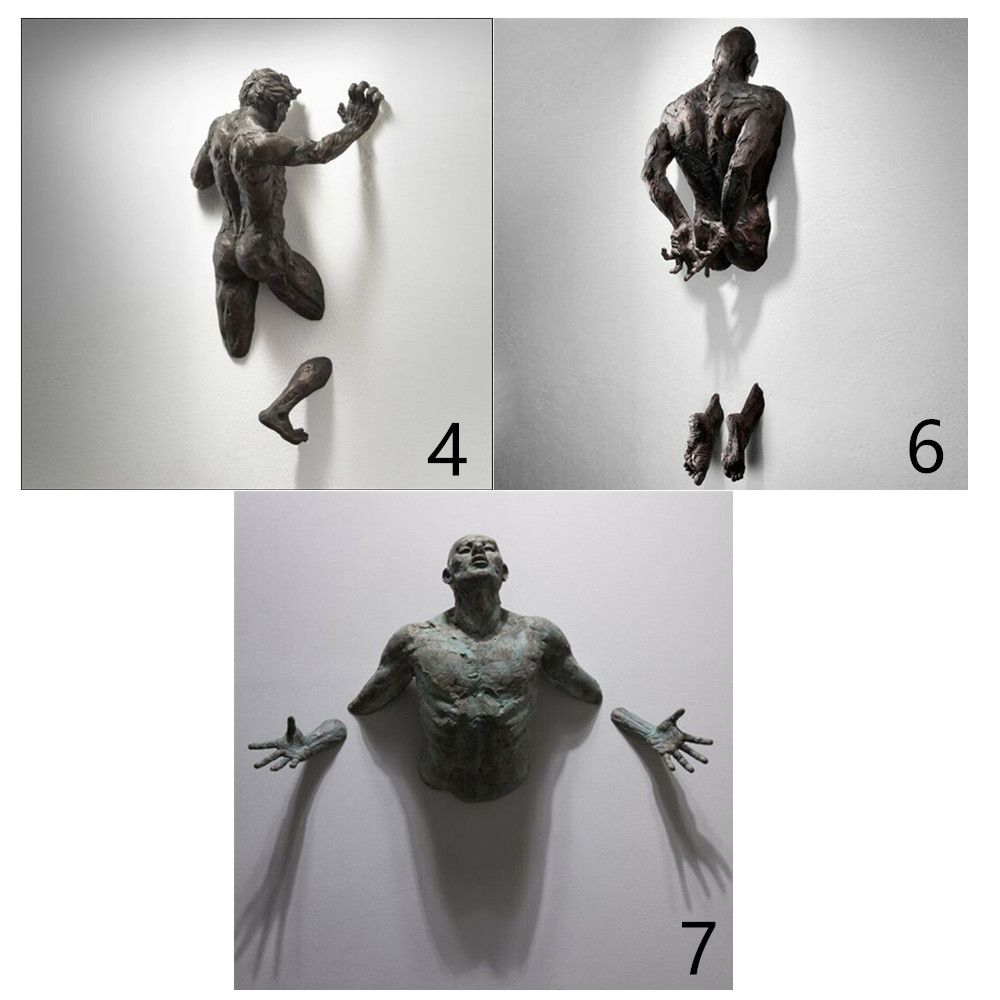 Lisslune | Artificial Copper Resin Ornament Abstract Figure Wall Art Climber 3D Through Wall Statue Sculpture