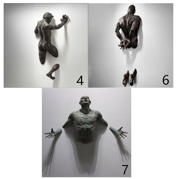 Lisslune | Artificial Copper Resin Ornament Abstract Figure Wall Art Climber 3D Through Wall Statue Sculpture