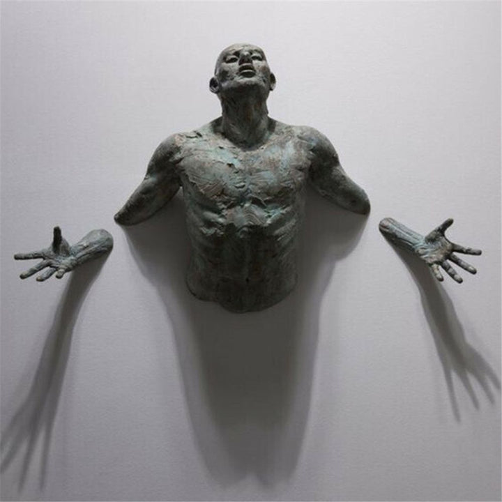 Lisslune | Artificial Copper Resin Ornament Abstract Figure Wall Art Climber 3D Through Wall Statue Sculpture
