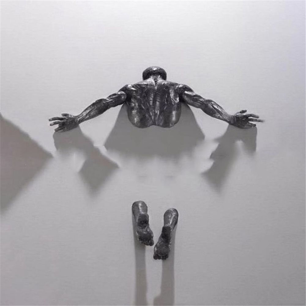 Lisslune | Artificial Copper Resin Ornament Abstract Figure Wall Art Climber 3D Through Wall Statue Sculpture