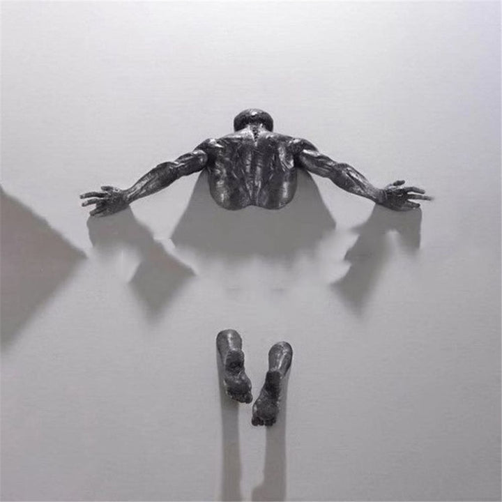 Lisslune | Artificial Copper Resin Ornament Abstract Figure Wall Art Climber 3D Through Wall Statue Sculpture