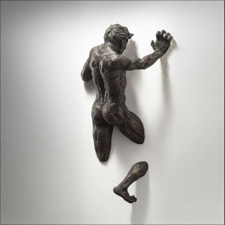 Lisslune | Artificial Copper Resin Ornament Abstract Figure Wall Art Climber 3D Through Wall Statue Sculpture