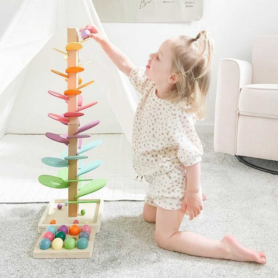Lisslune | Rain Sound Play Tower – Educational Wooden Marbles Tower for Children