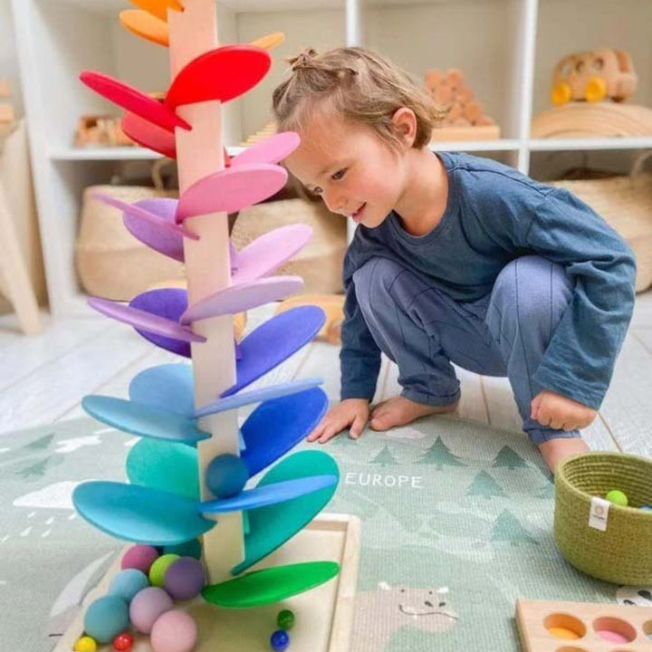 Lisslune | Rain Sound Play Tower – Educational Wooden Marbles Tower for Children