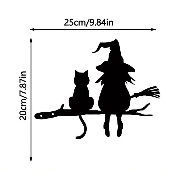 Lisslune | Witches Cat Garden Statue – Metal Witch & Cat Silhouette for Outdoors