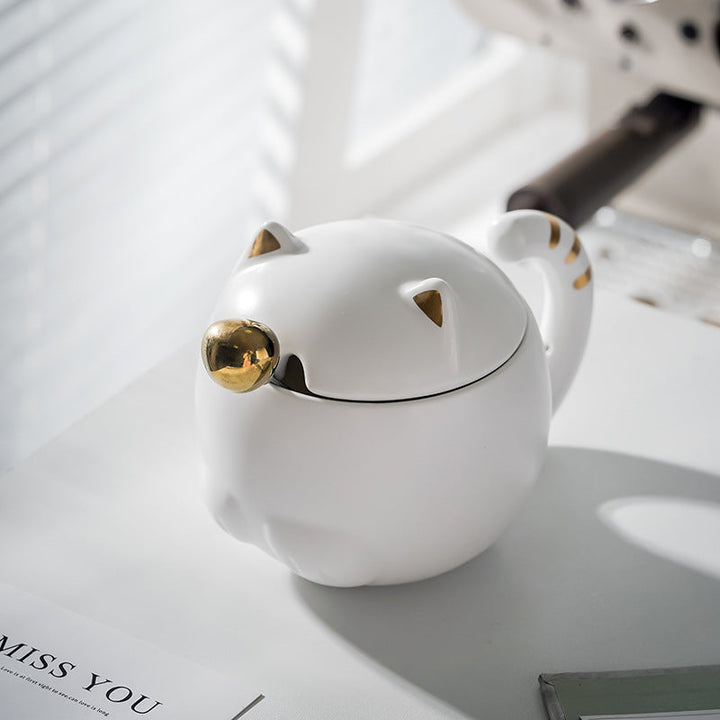 Lisslune | Cute cat mug with lid and spoon