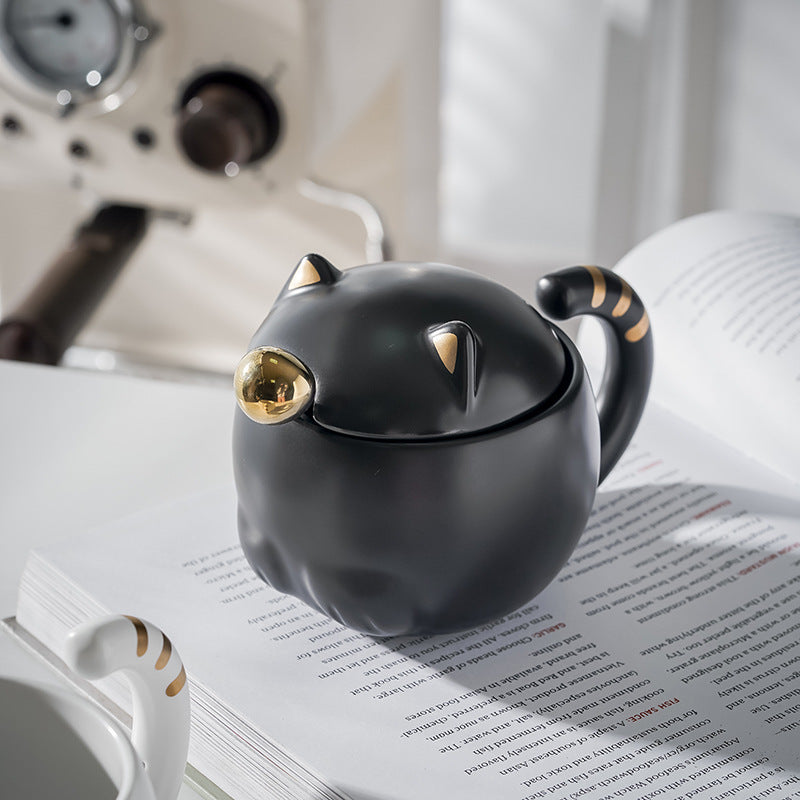 Lisslune | Cute cat mug with lid and spoon