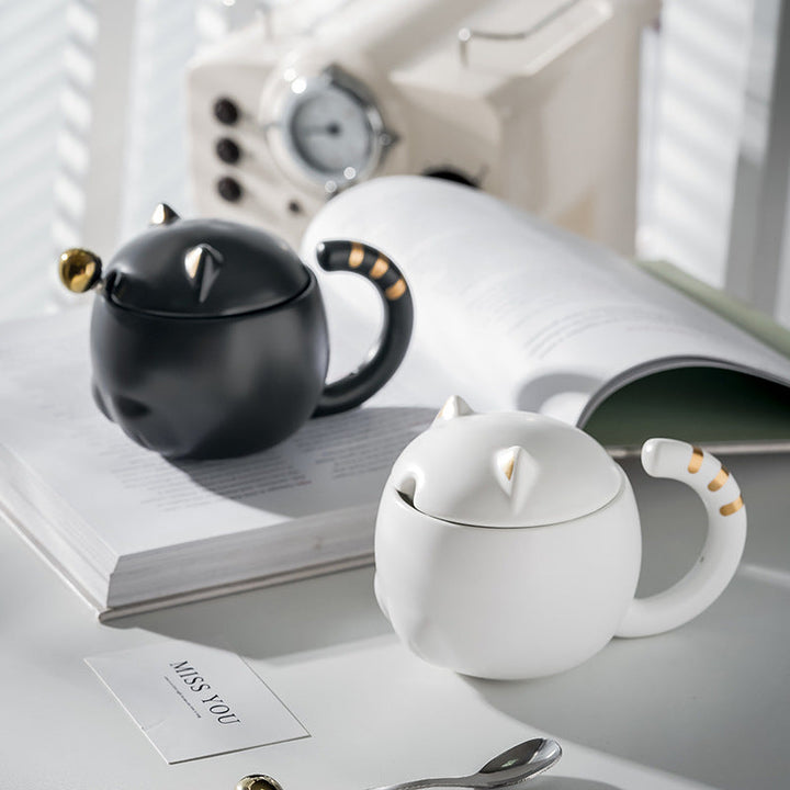 Lisslune | Cute cat mug with lid and spoon