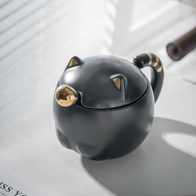 Lisslune | Cute cat mug with lid and spoon