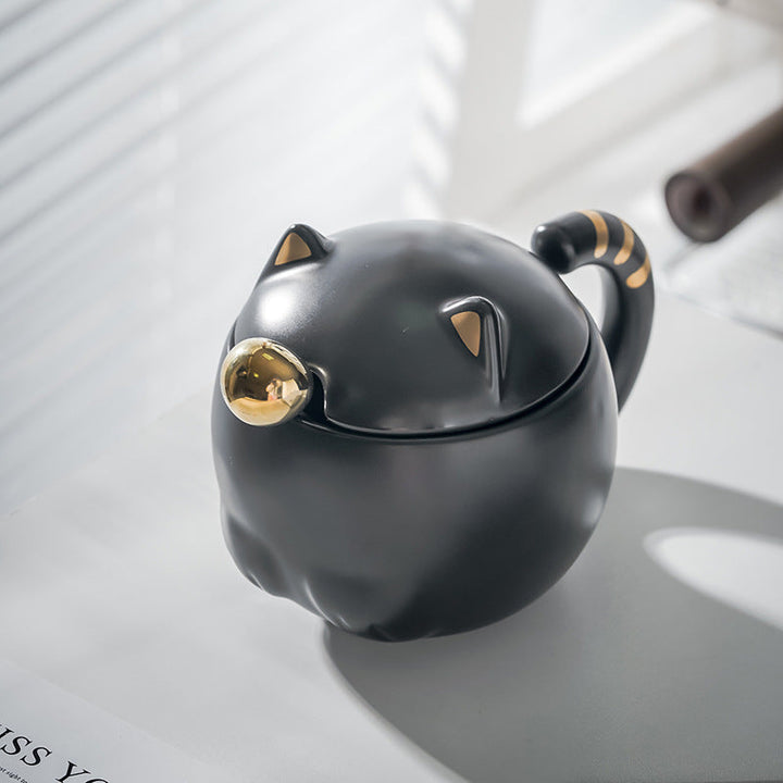 Lisslune | Cute cat mug with lid and spoon