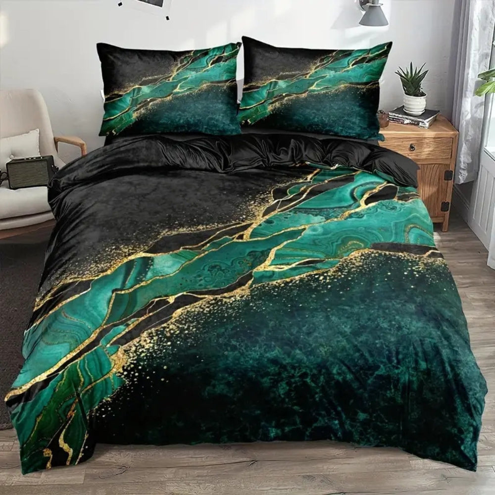 Lisslune | Jade Opulent Gold Accent Duvet Cover Set