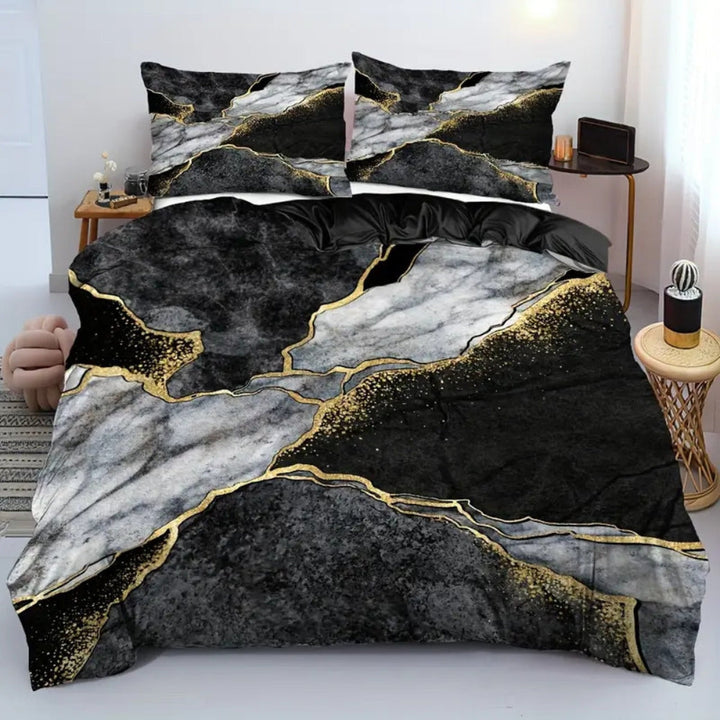 Lisslune | Jade Opulent Gold Accent Duvet Cover Set